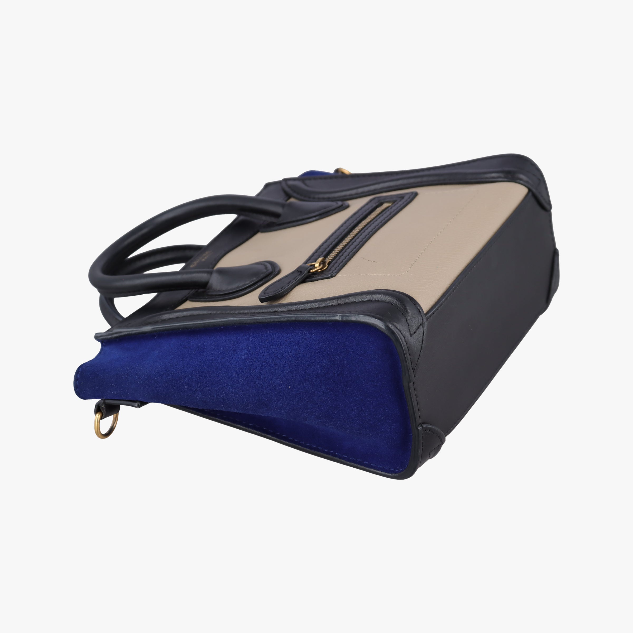 Pre-owned Celine Luggage Mini Shopper Beige×black×blue Suede × leather  shoulderbag | stylenewstar