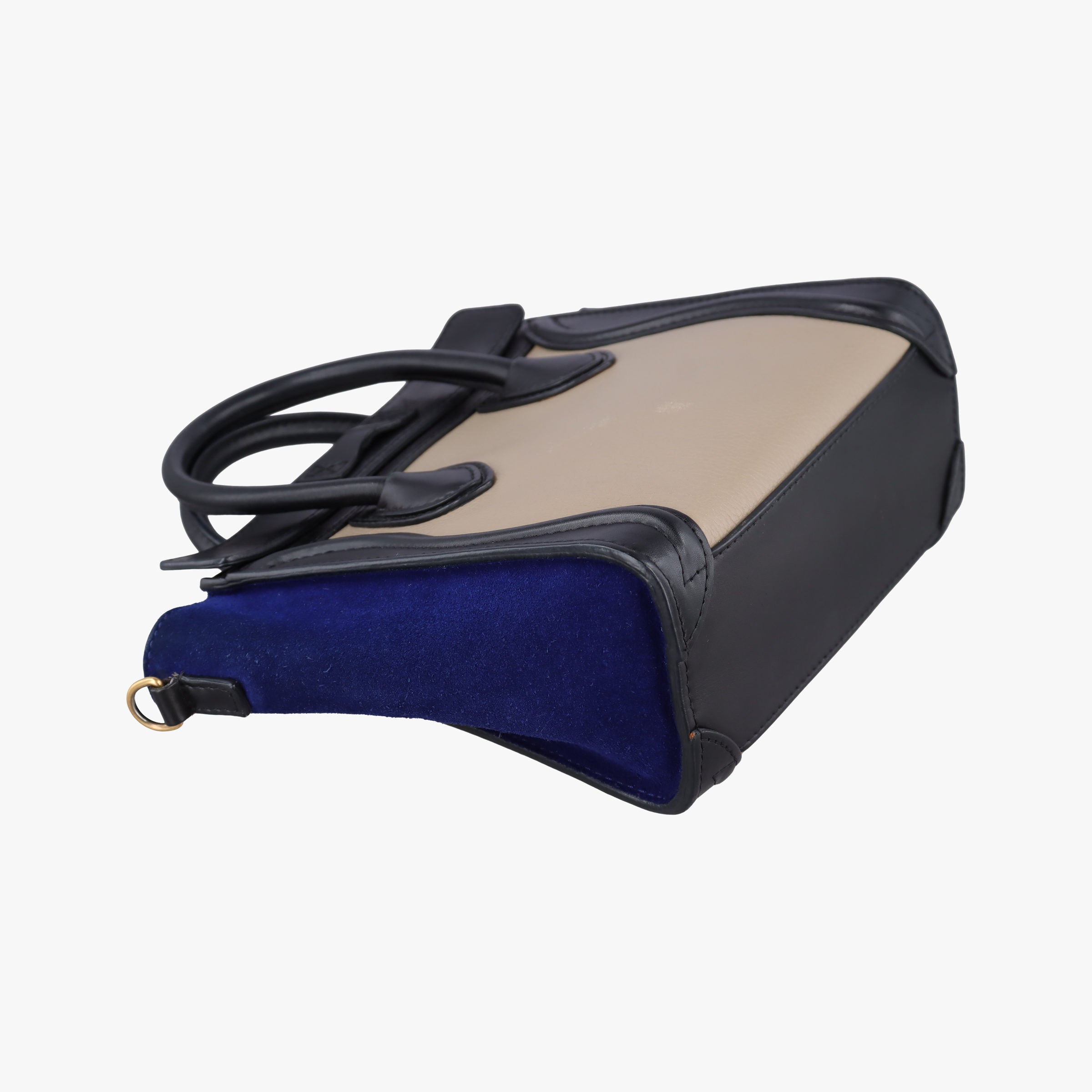 Pre-owned Celine Luggage Mini Shopper Beige×black×blue Suede × leather  shoulderbag | stylenewstar