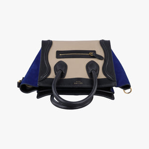 Pre-owned Celine Luggage Mini Shopper Beige×black×blue Suede × leather  shoulderbag | stylenewstar