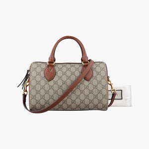 Pre-owned Gucci GG SUPREME beige×brown PVC coated canvas×Leather 409529 shoulderbag | stylenewstar