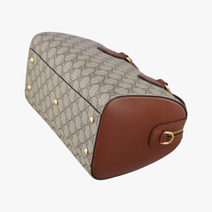 Pre-owned Gucci GG SUPREME beige×brown PVC coated canvas×Leather 409529 shoulderbag | stylenewstar