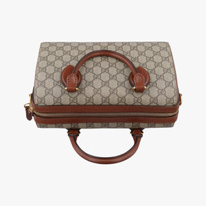 Pre-owned Gucci GG SUPREME beige×brown PVC coated canvas×Leather 409529 shoulderbag | stylenewstar