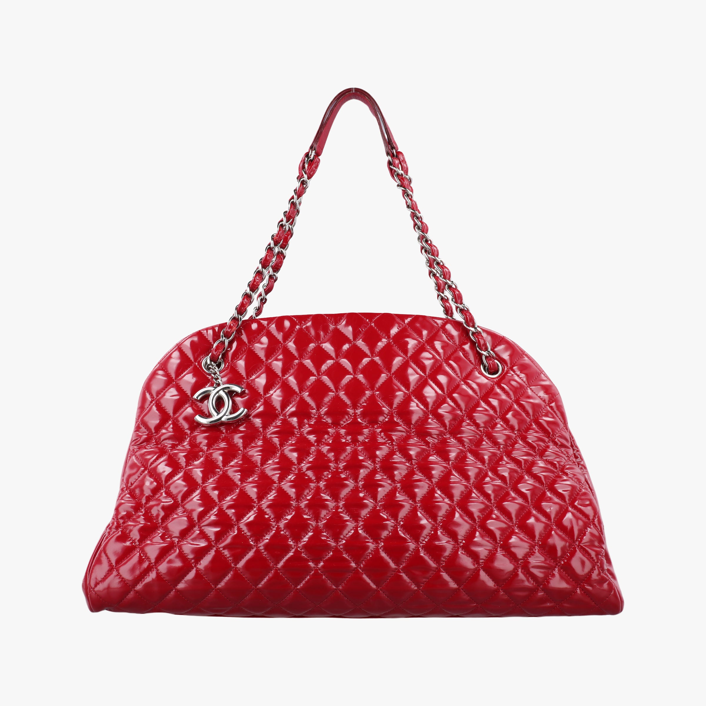 Pre-owned Chanel Mademoiselle Bowling Red Patent A50561 shoulderbag | stylenewstar