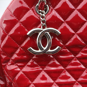 Pre-owned Chanel Mademoiselle Bowling Red Patent A50561 shoulderbag | stylenewstar