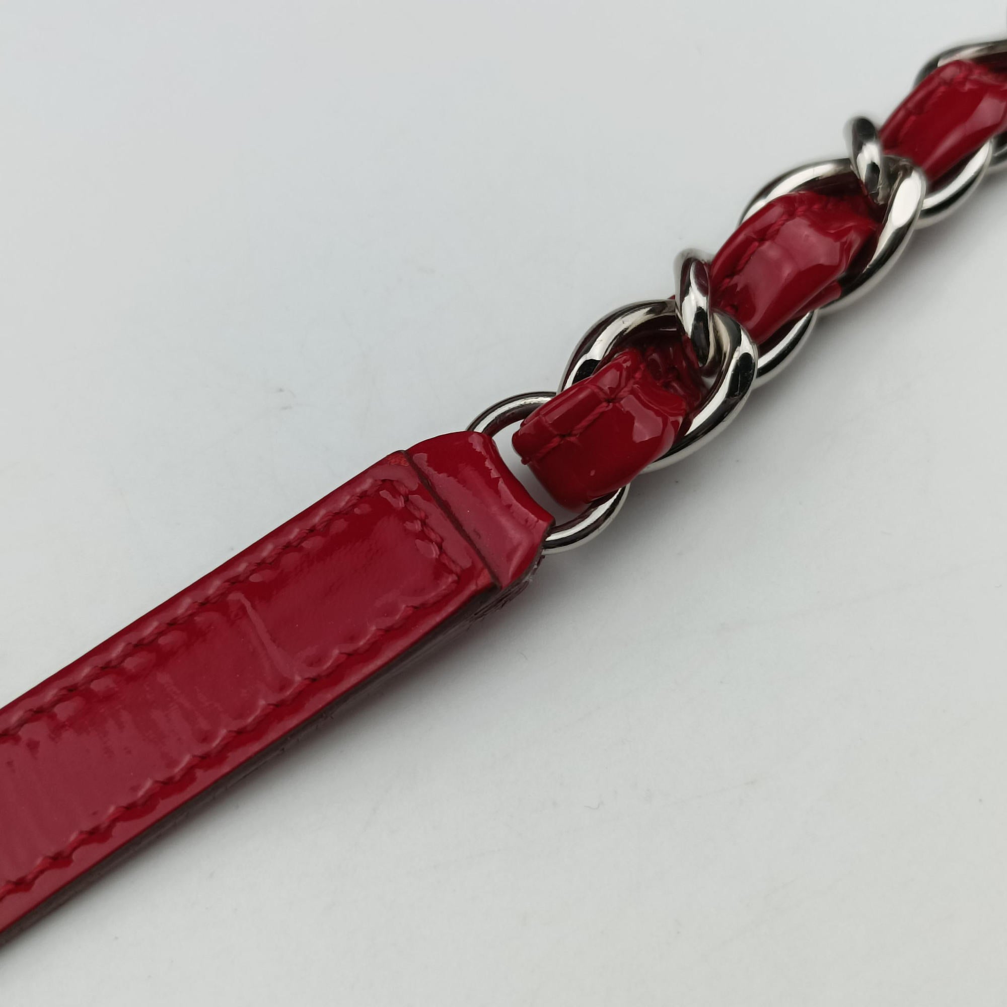 Pre-owned Chanel Mademoiselle Bowling Red Patent A50561 shoulderbag | stylenewstar