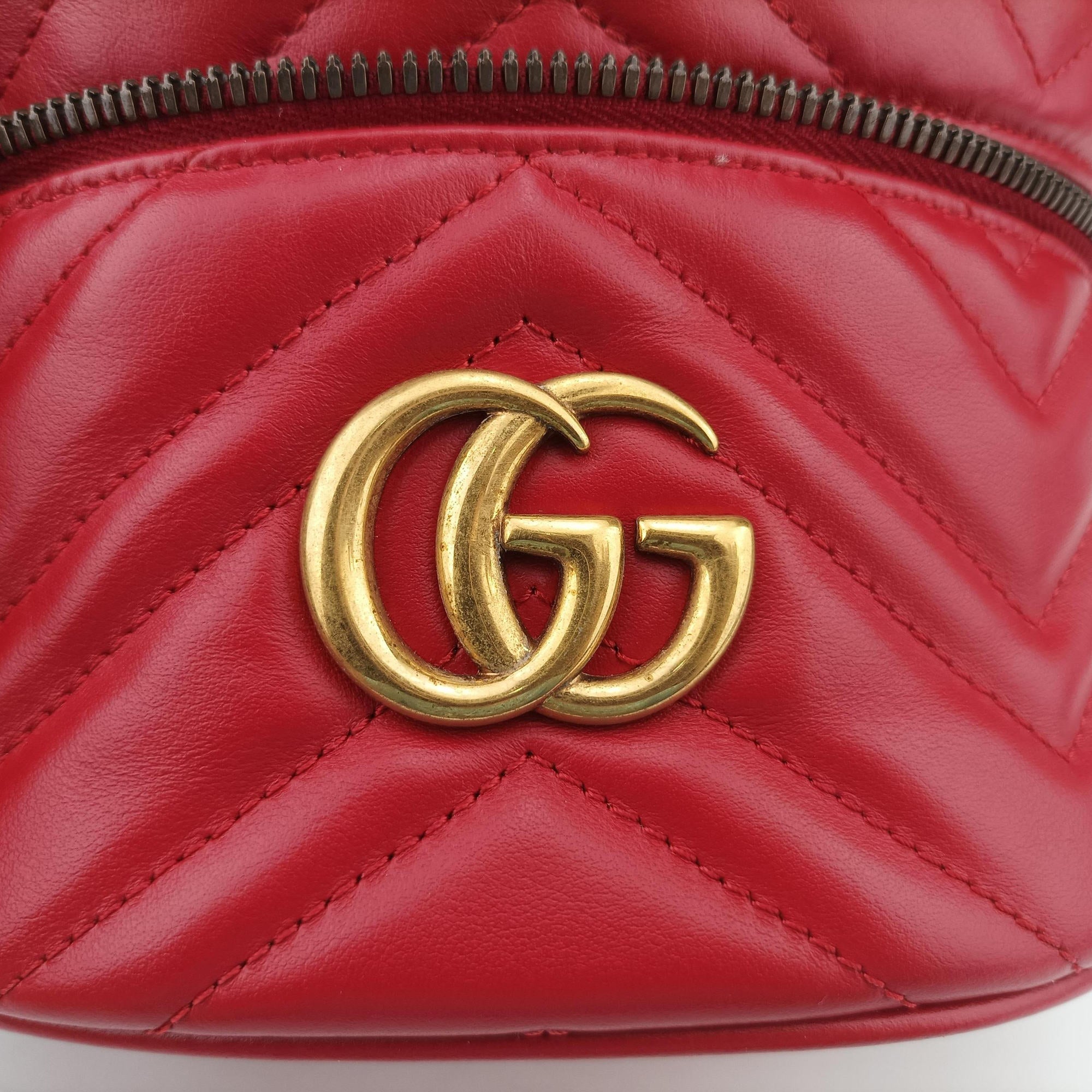 Pre-owned Gucci GG Marmont Red Leather 598594 backpack/rucksack | stylenewstar