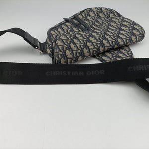Pre-owned Christian Dior saddle Navy Jacquard×Leather  bum bag/waist bag | stylenewstar
