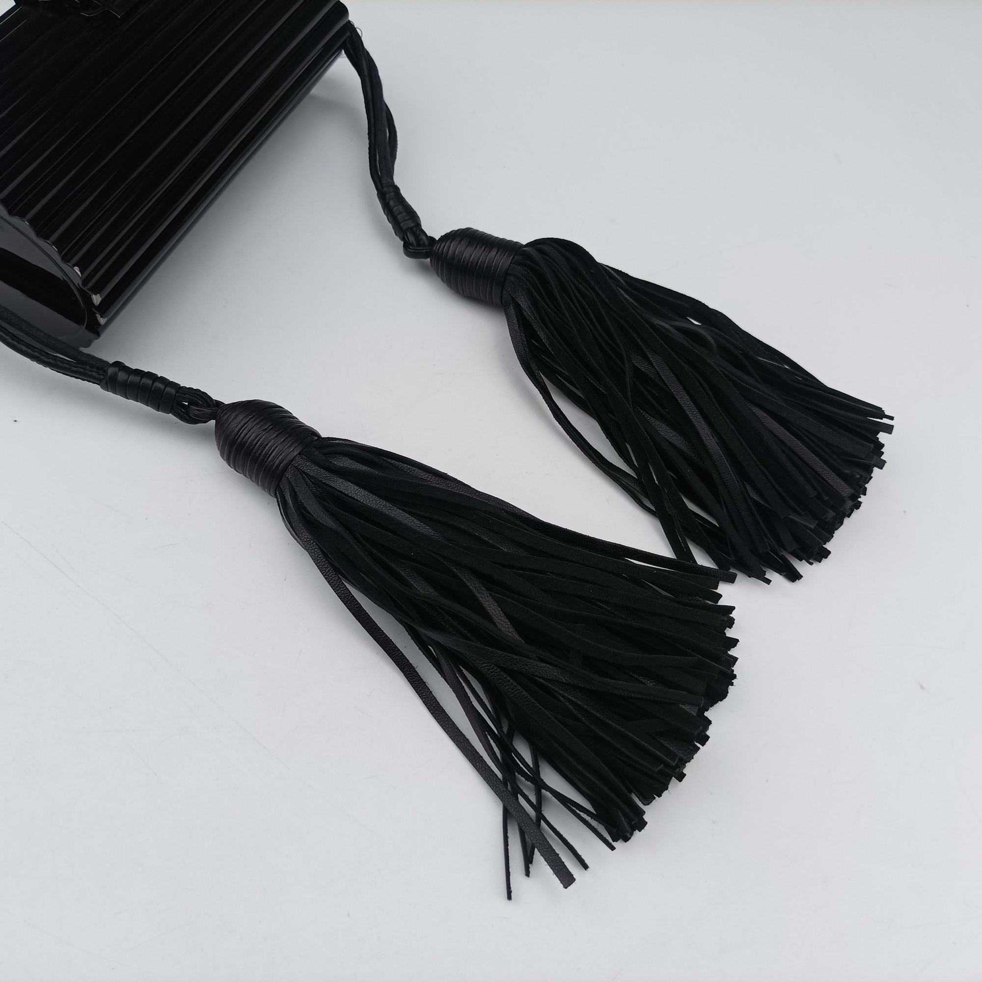 Pre-owned Yves Saint Laurent Fringe Monogram Opium Box Black Plexiglass 418523 shoulderbag | stylenewstar