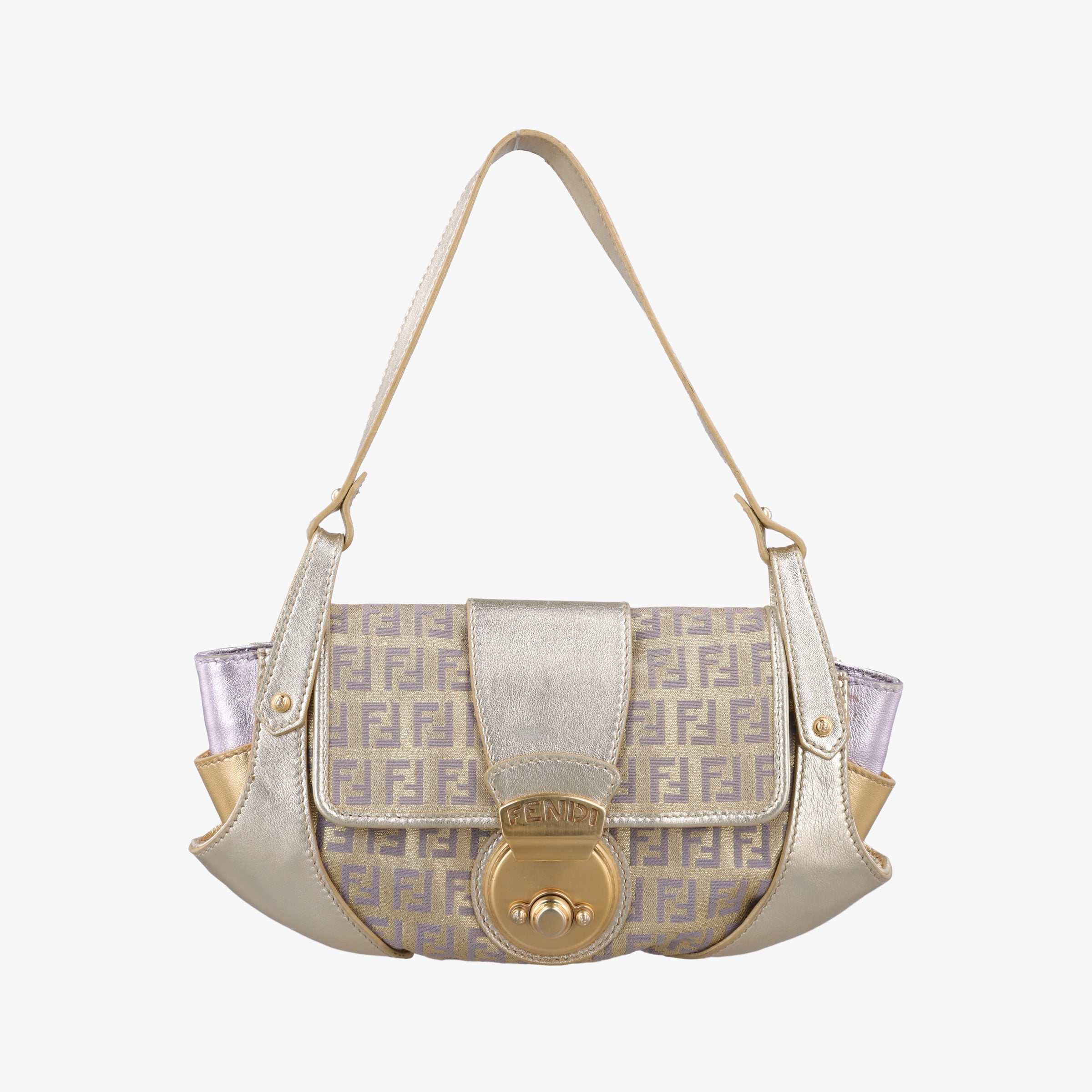 Pre-owned Fendi Zucchino turn lock golden×Multicolour canvas×leather 8BR429 handbag | stylenewstar