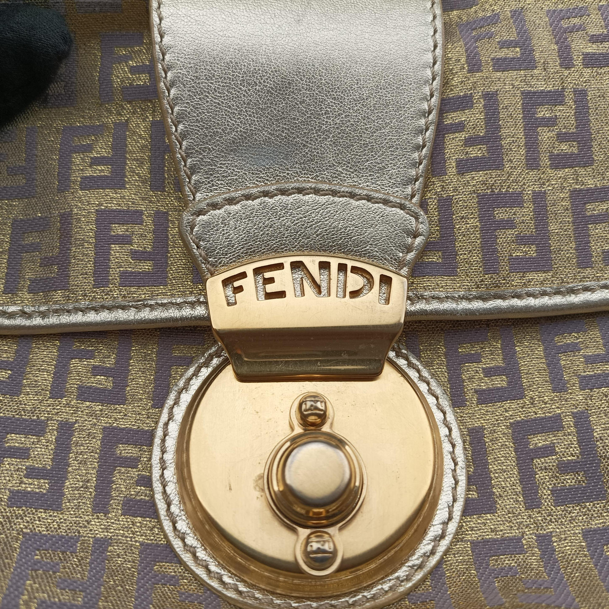 Pre-owned Fendi Zucchino turn lock golden×Multicolour canvas×leather 8BR429 handbag | stylenewstar