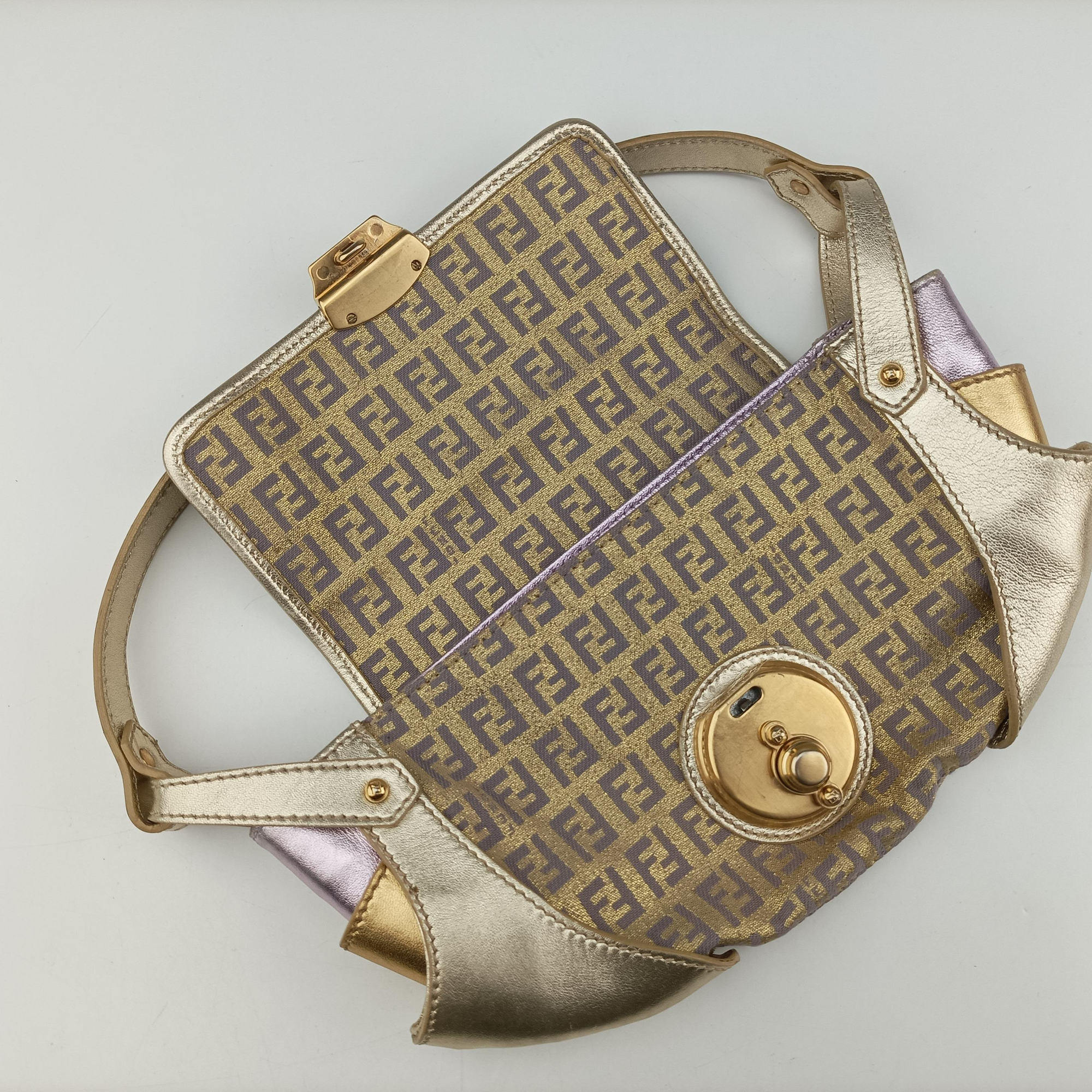 Pre-owned Fendi Zucchino turn lock golden×Multicolour canvas×leather 8BR429 handbag | stylenewstar