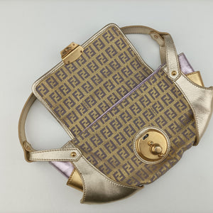 Pre-owned Fendi Zucchino turn lock golden×Multicolour canvas×leather 8BR429 handbag | stylenewstar