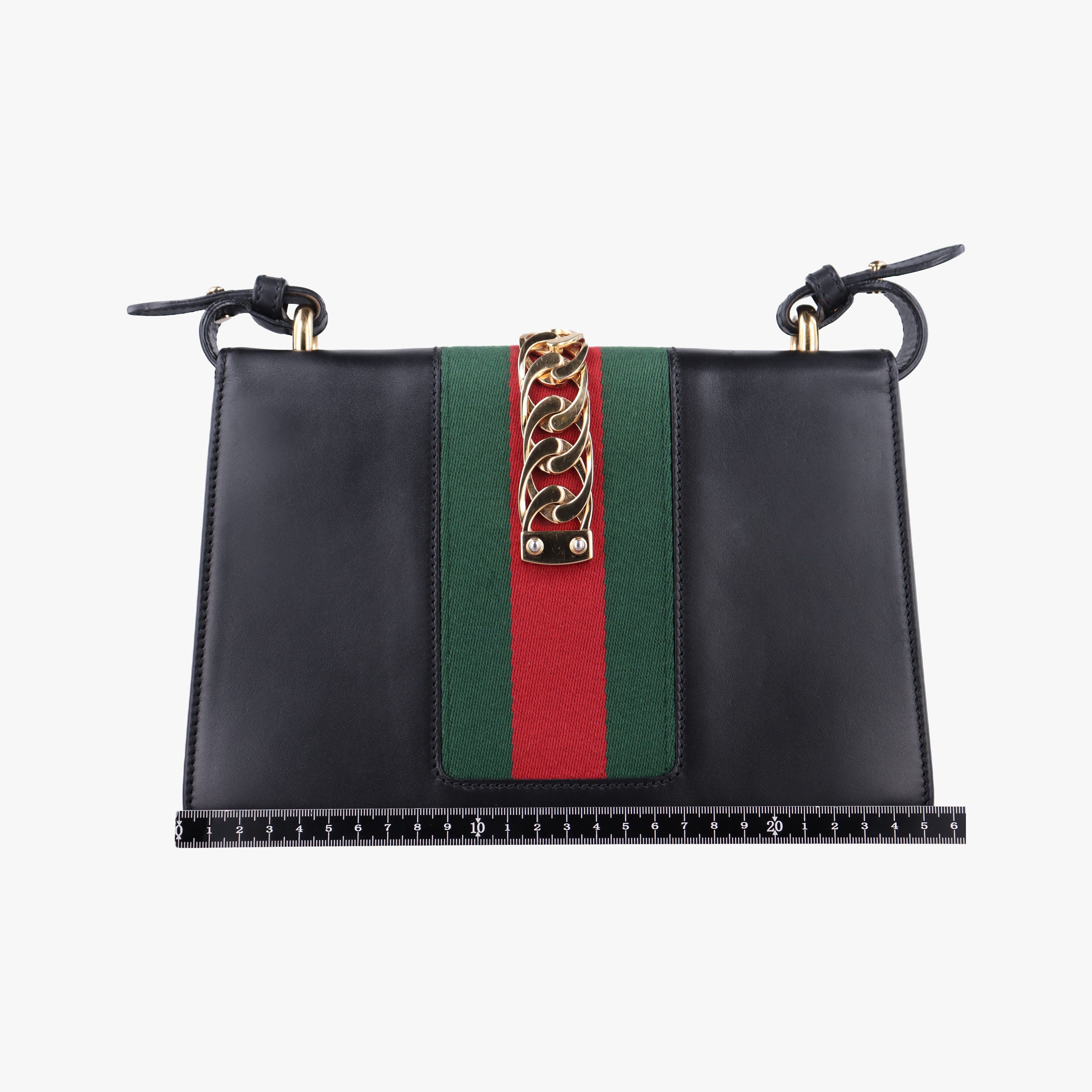 Pre-owned Gucci Sylvie Black×green×red Leather 421882 shoulderbag | stylenewstar