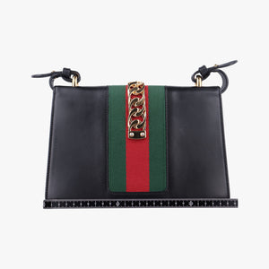 Pre-owned Gucci Sylvie Black×green×red Leather 421882 shoulderbag | stylenewstar