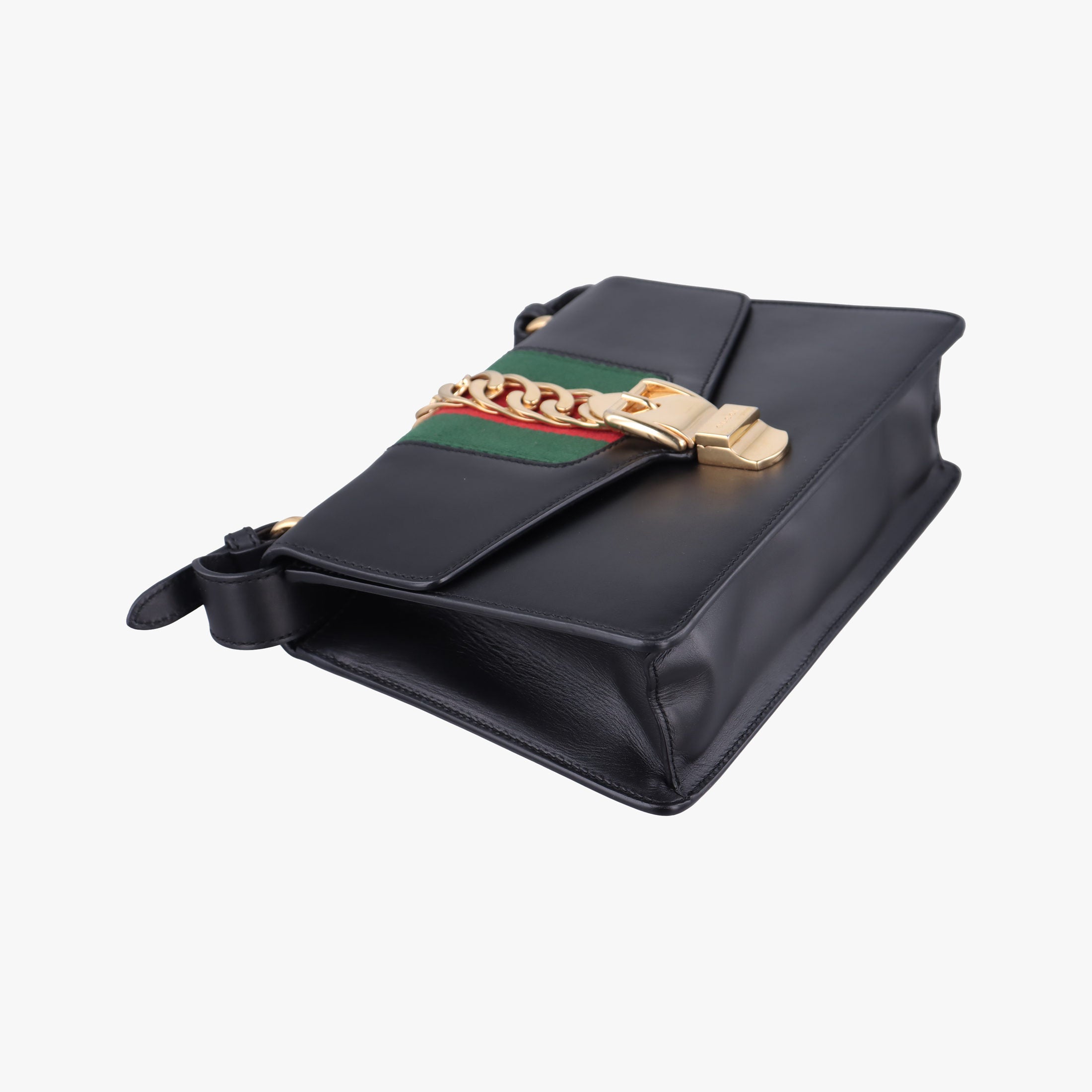 Pre-owned Gucci Sylvie Black×green×red Leather 421882 shoulderbag | stylenewstar