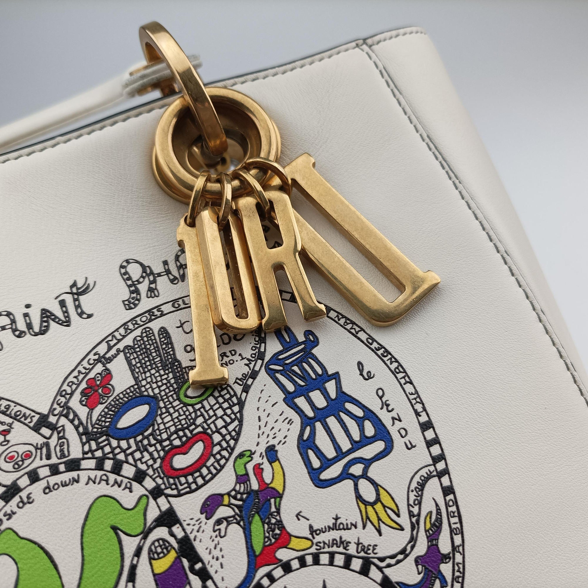 Pre-owned Christian Dior Niki de Saint Phalle Lady Dior White×Multicolour Leather  shoulderbag | stylenewstar