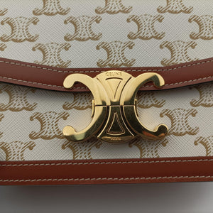 Pre-owned Celine Teen Triomphe White×brown PVC coated canvas  shoulderbag | stylenewstar