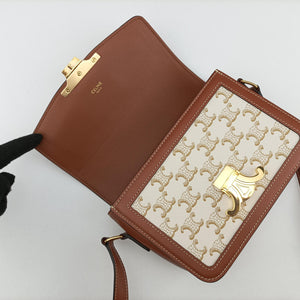 Pre-owned Celine Teen Triomphe White×brown PVC coated canvas  shoulderbag | stylenewstar
