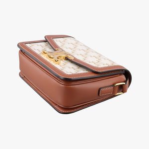 Pre-owned Celine Teen Triomphe White×brown PVC coated canvas  shoulderbag | stylenewstar
