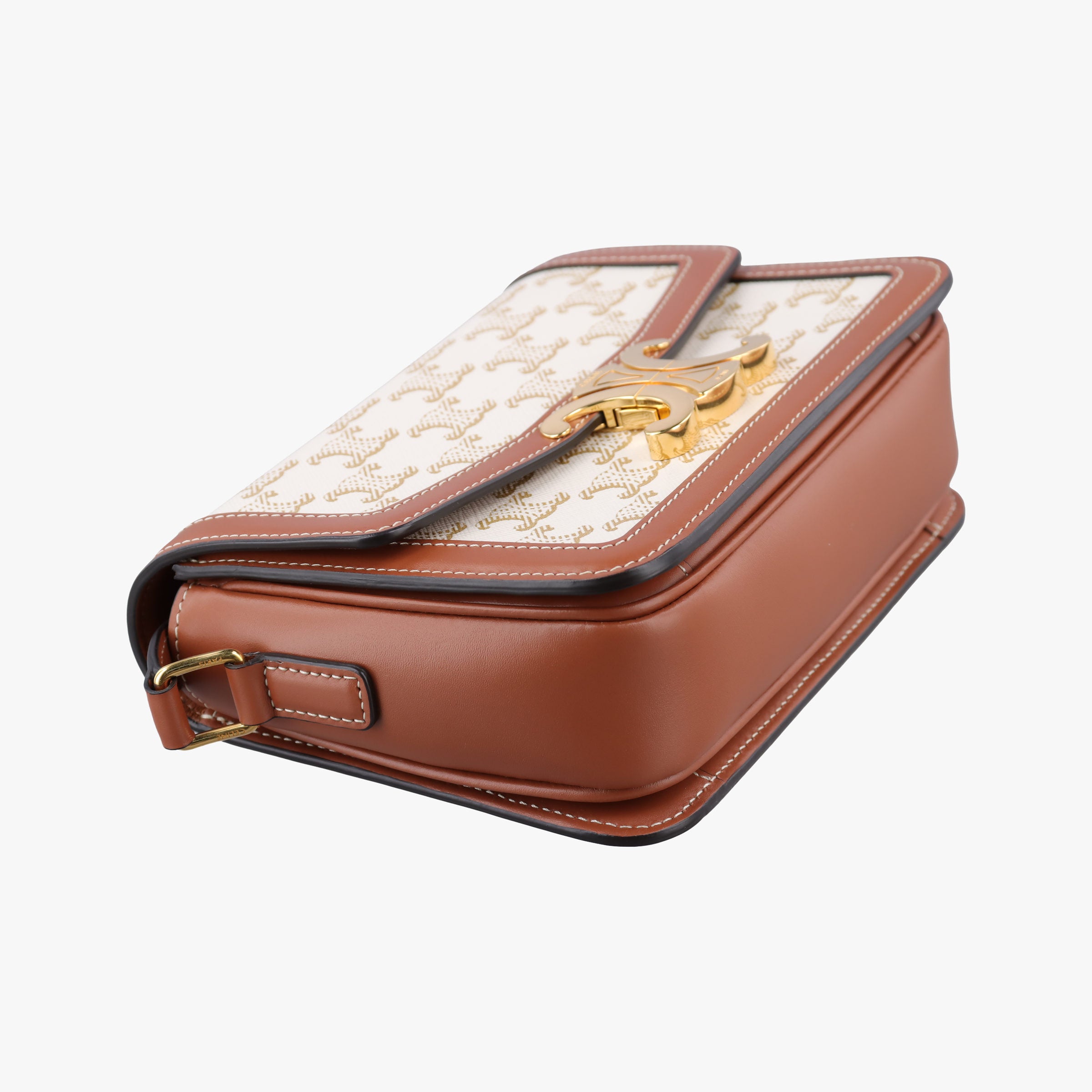 Pre-owned Celine Teen Triomphe White×brown PVC coated canvas  shoulderbag | stylenewstar
