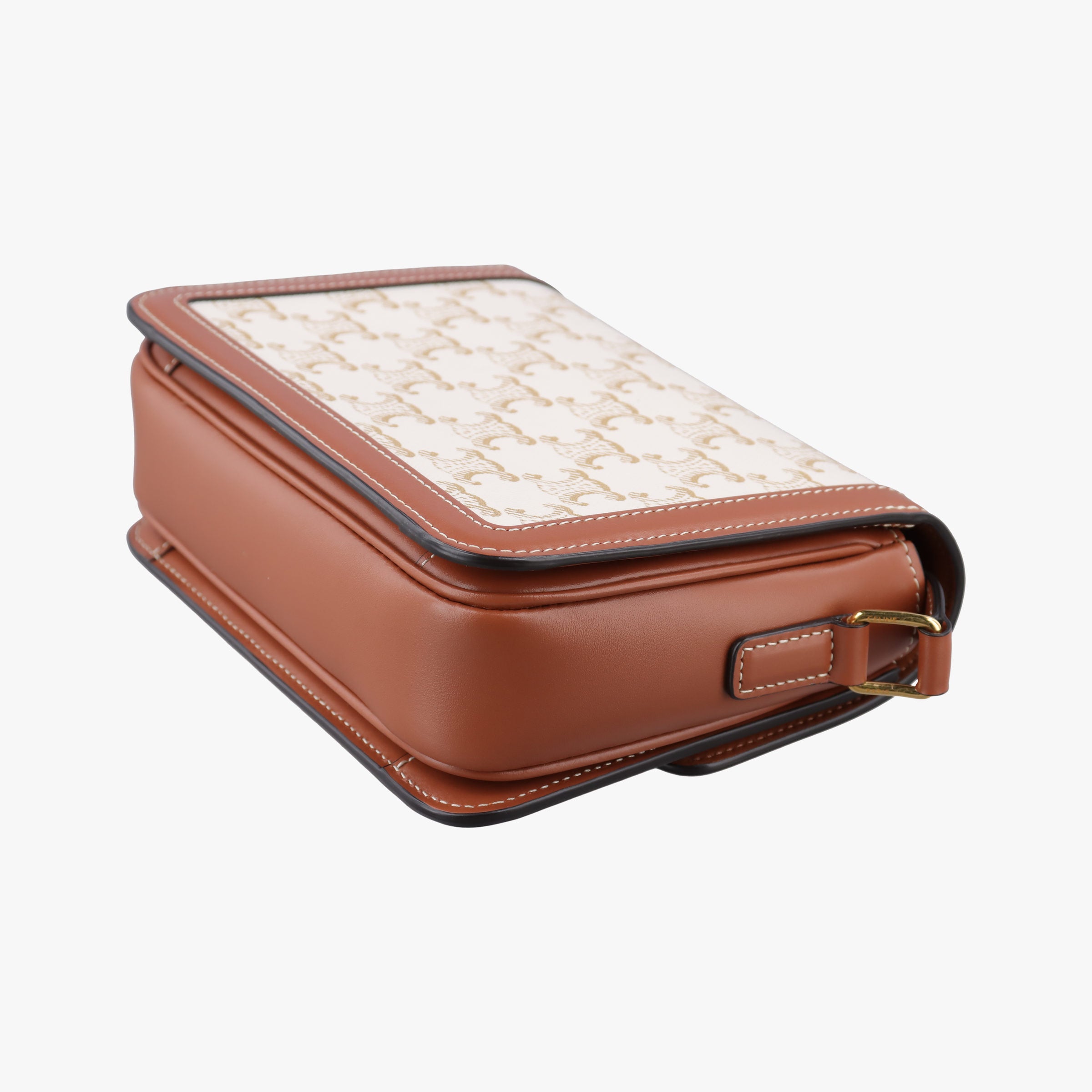 Pre-owned Celine Teen Triomphe White×brown PVC coated canvas  shoulderbag | stylenewstar