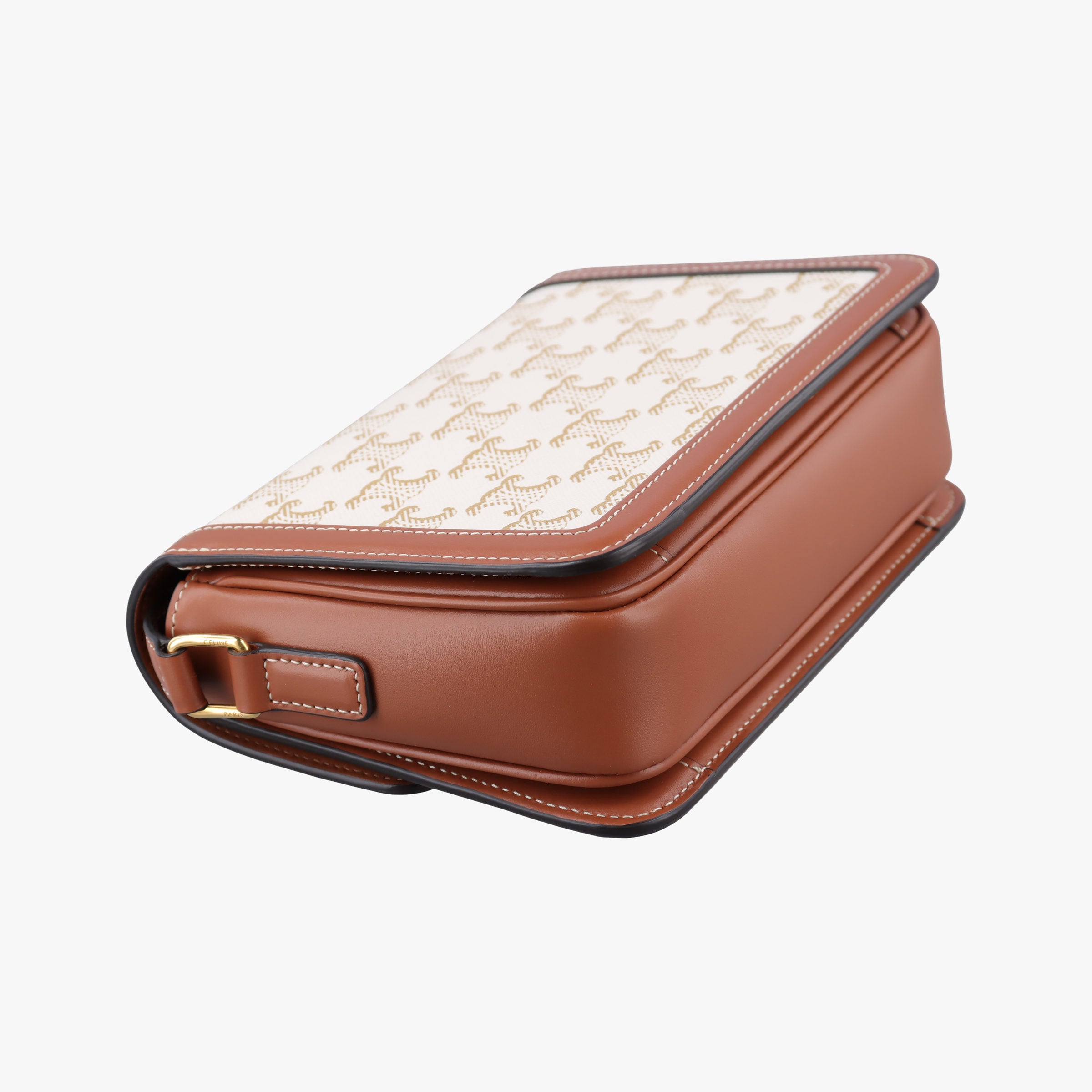 Pre-owned Celine Teen Triomphe White×brown PVC coated canvas  shoulderbag | stylenewstar