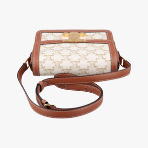 Pre-owned Celine Teen Triomphe White×brown PVC coated canvas  shoulderbag | stylenewstar