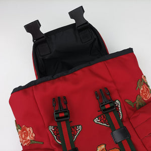 Pre-owned Gucci Techno Vintage Web L'Aveugle Par Amour Embroidered Red canvas 478327 backpack/rucksack | stylenewstar