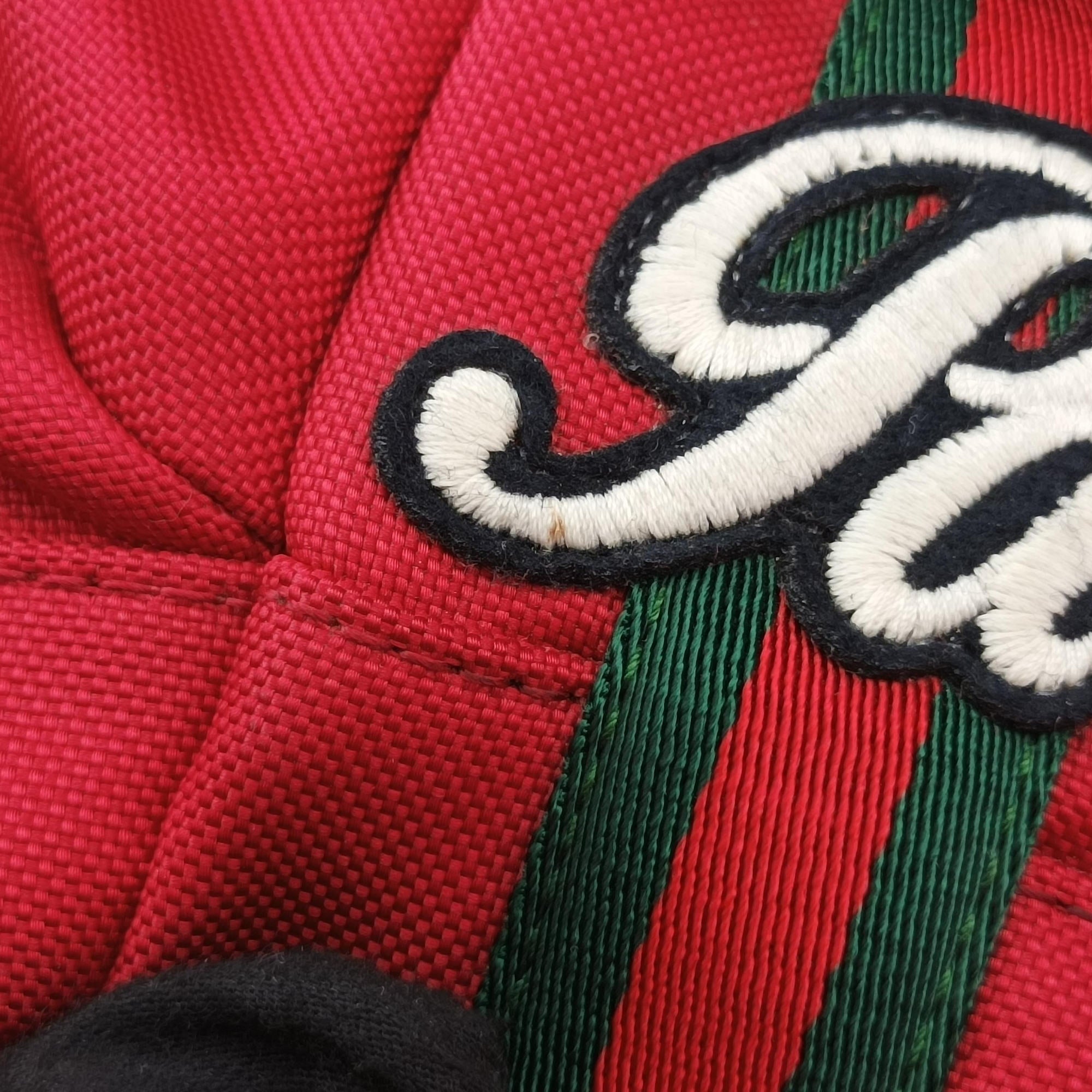 Pre-owned Gucci Techno Vintage Web L'Aveugle Par Amour Embroidered Red canvas 478327 backpack/rucksack | stylenewstar