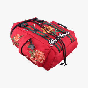 Pre-owned Gucci Techno Vintage Web L'Aveugle Par Amour Embroidered Red canvas 478327 backpack/rucksack | stylenewstar