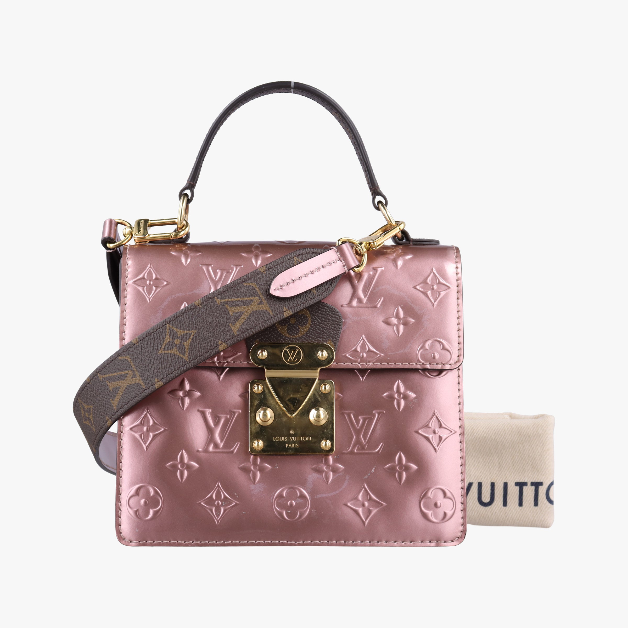 Vintage Louis Vuitton Spring Street PM Pink×Brown Vernis×Monogram M90568 shoulderbag | stylenewstar