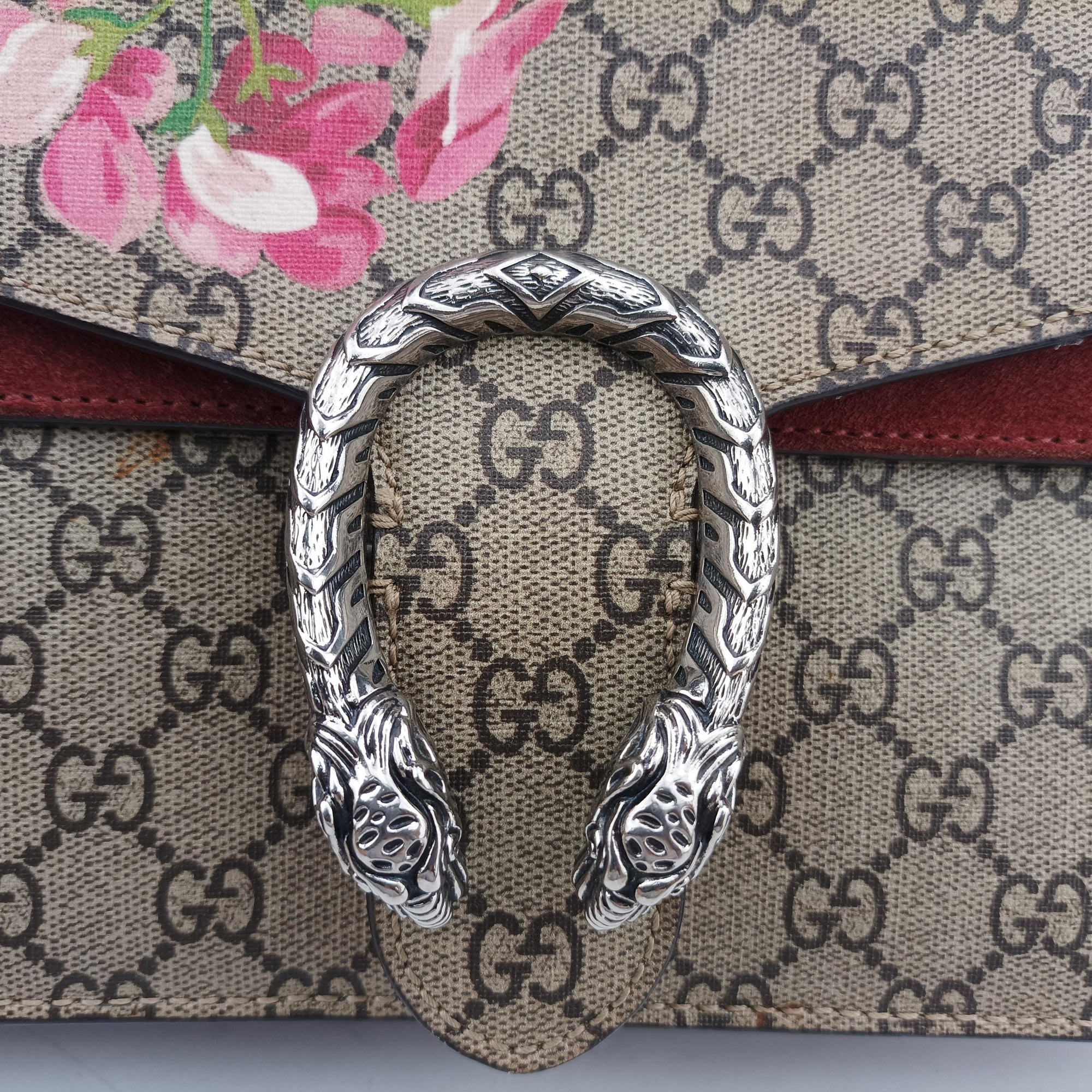 Pre-owned Gucci Dionysus beige×red×multi PVC coated canvas × suede 400249 shoulderbag | stylenewstar