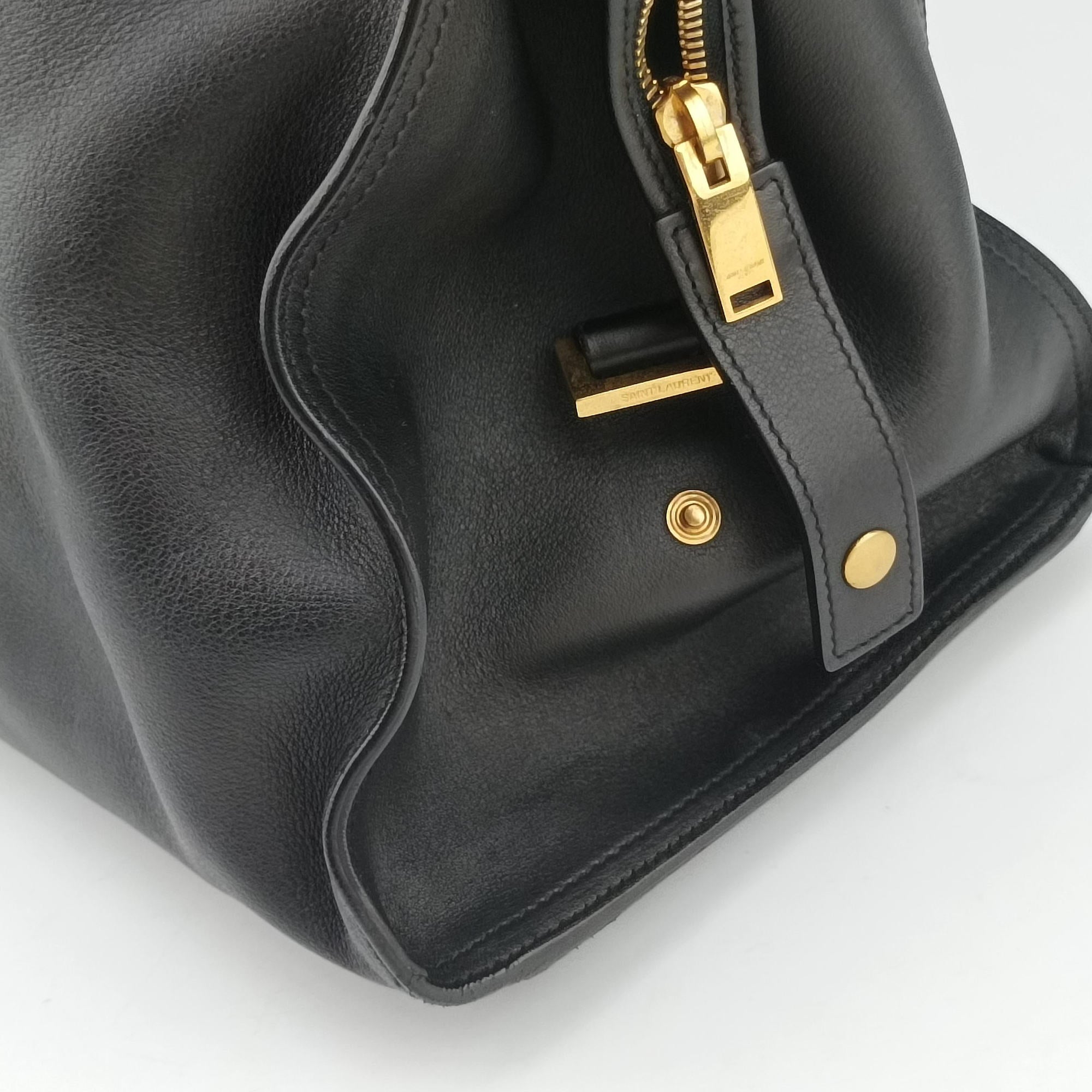 Pre-owned Yves Saint Laurent BABY CABAS Black Leather 394458 handbag | stylenewstar