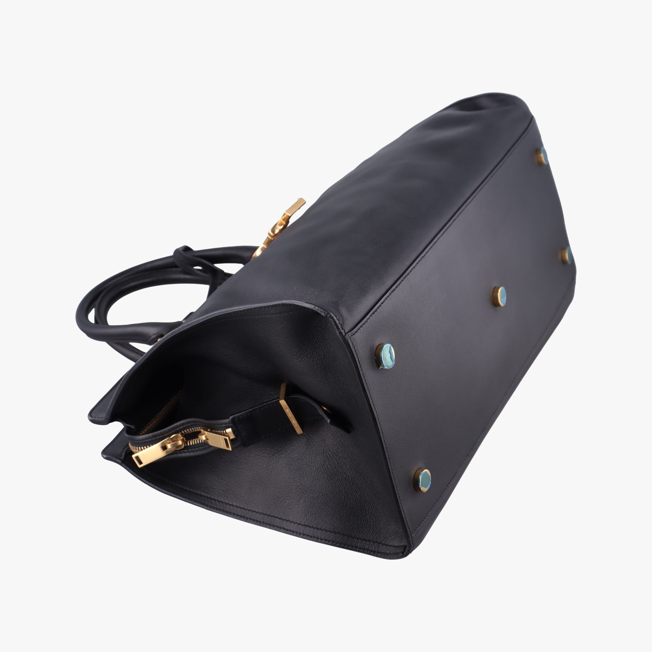 Pre-owned Yves Saint Laurent BABY CABAS Black Leather 394458 handbag | stylenewstar