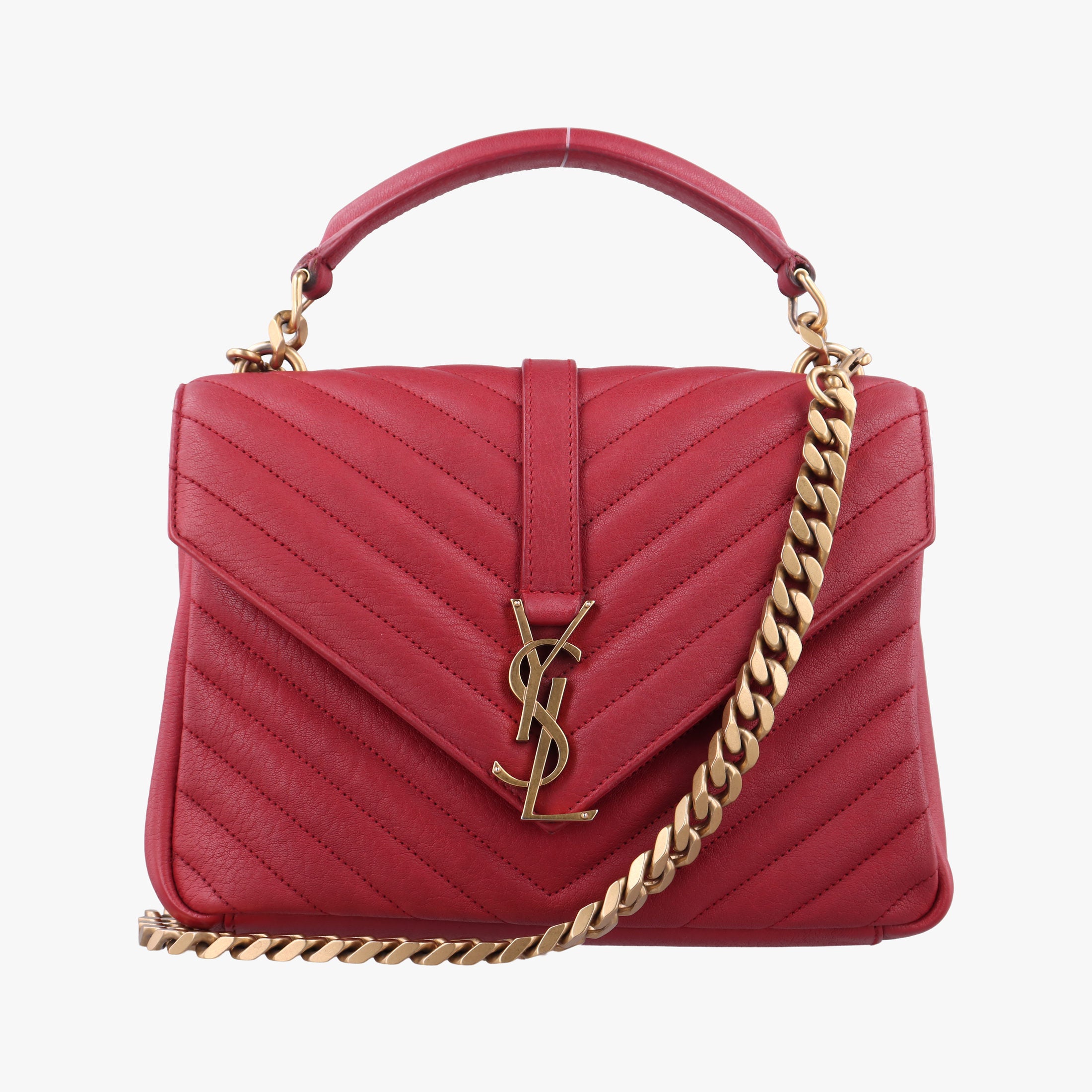 Pre-owned Yves Saint Laurent COLLEGE Red Leather 428056 shoulderbag | stylenewstar