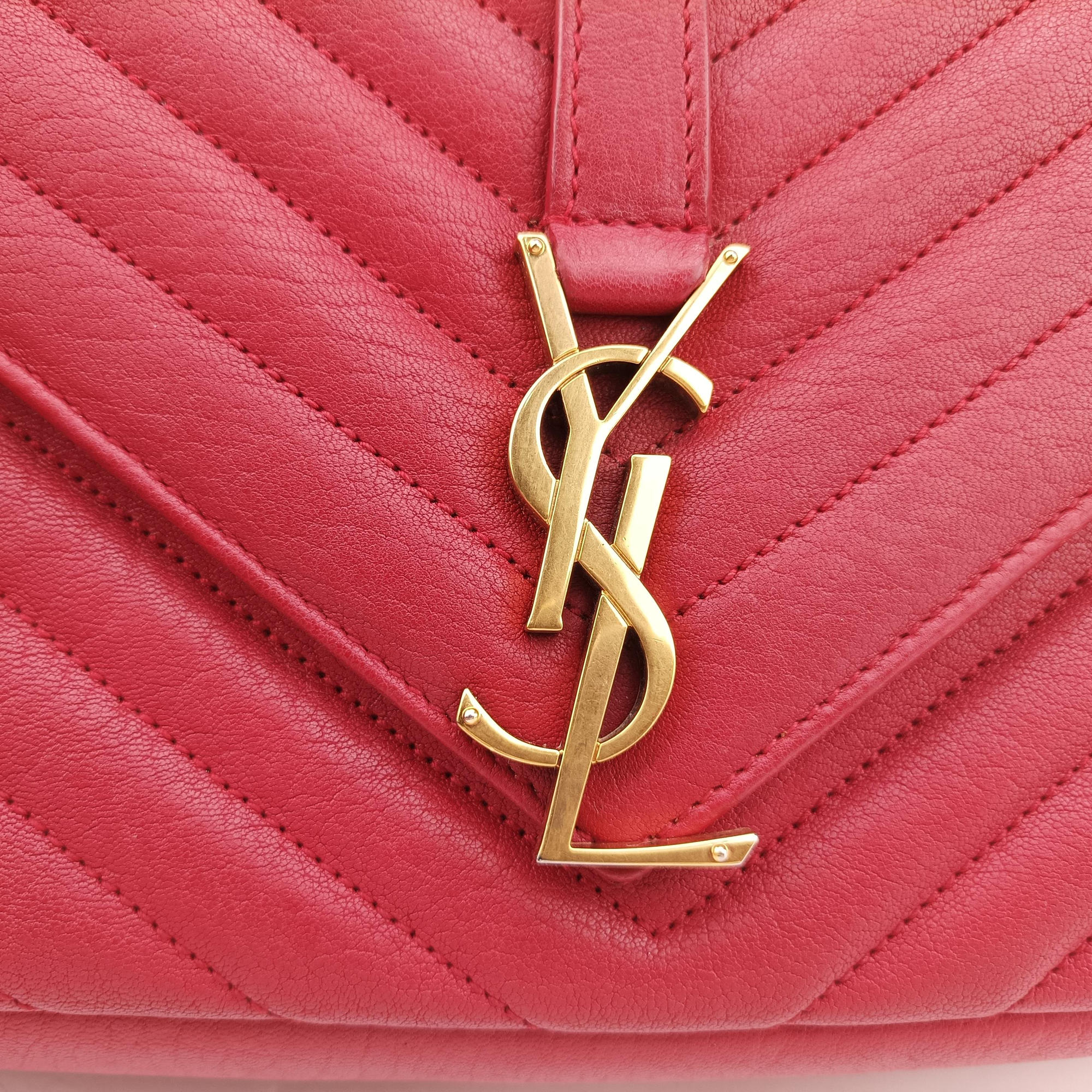 Pre-owned Yves Saint Laurent COLLEGE Red Leather 428056 shoulderbag | stylenewstar