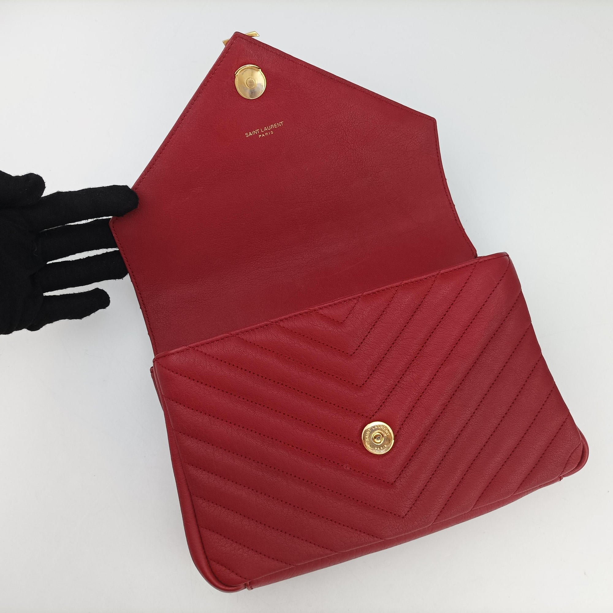 Pre-owned Yves Saint Laurent COLLEGE Red Leather 428056 shoulderbag | stylenewstar