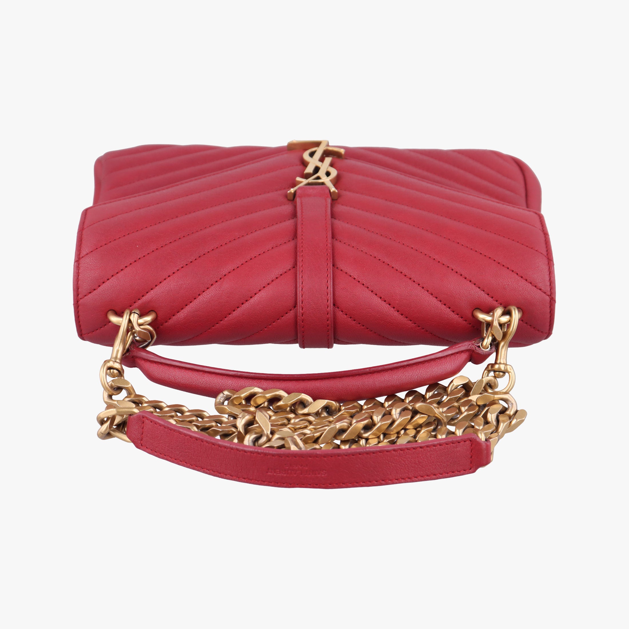 Pre-owned Yves Saint Laurent COLLEGE Red Leather 428056 shoulderbag | stylenewstar