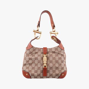 Pre-owned Gucci Piston Lock Jackie Hobo Brown canvas×leather 120885 handbag | stylenewstar