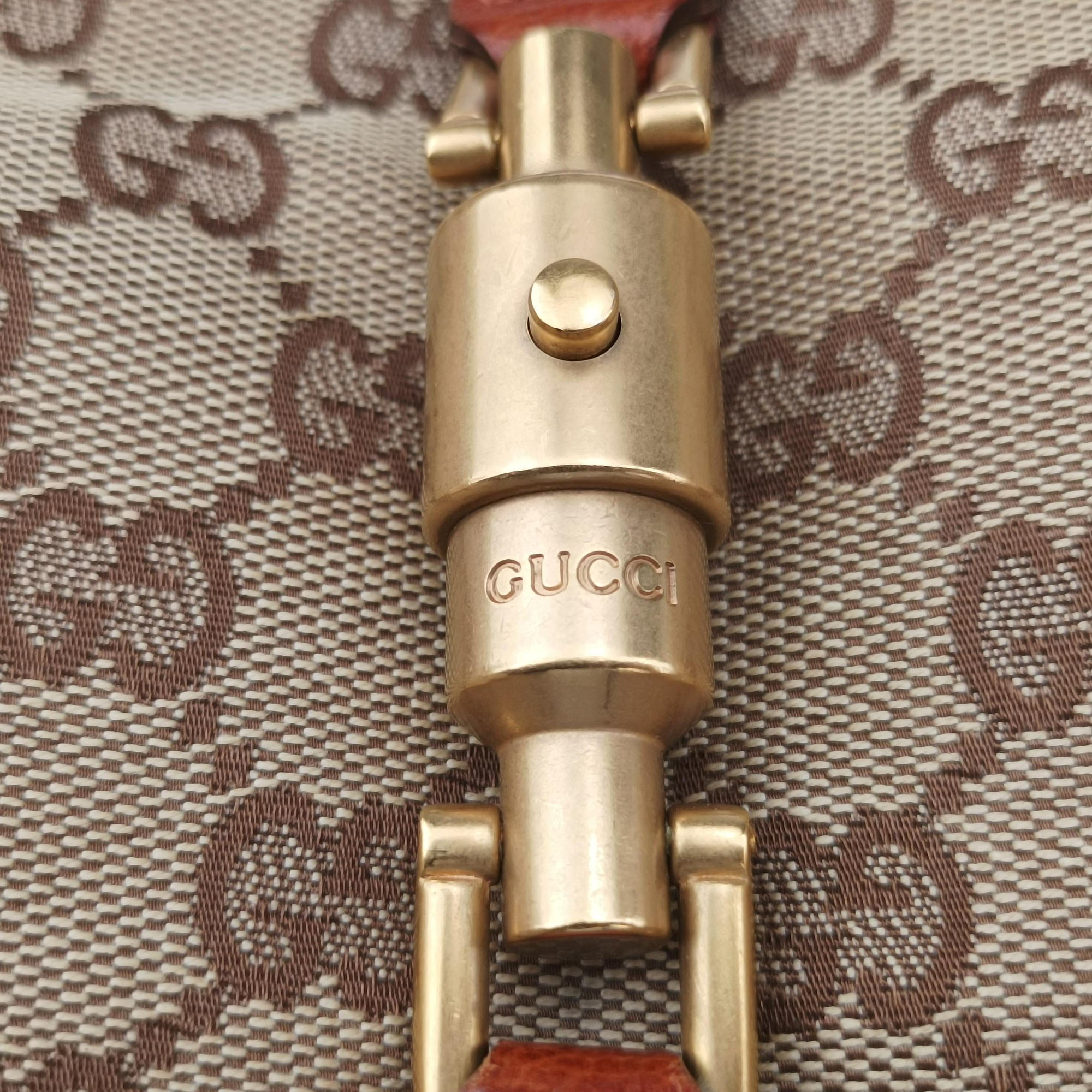 Pre-owned Gucci Piston Lock Jackie Hobo Brown canvas×leather 120885 handbag | stylenewstar
