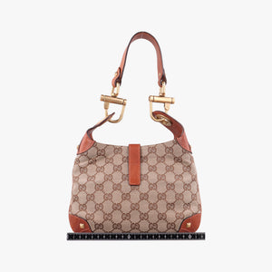 Pre-owned Gucci Piston Lock Jackie Hobo Brown canvas×leather 120885 handbag | stylenewstar
