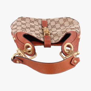 Pre-owned Gucci Piston Lock Jackie Hobo Brown canvas×leather 120885 handbag | stylenewstar