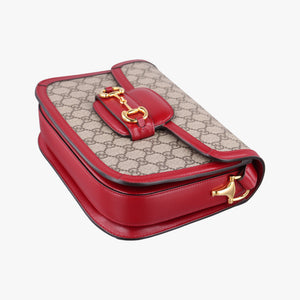 Pre-owned Gucci The Hacker Project Horsebit 1955 Beige × Brown × Red PVC coated canvas×Leather 602204 shoulderbag | stylenewstar