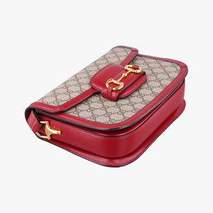 Pre-owned Gucci The Hacker Project Horsebit 1955 Beige × Brown × Red PVC coated canvas×Leather 602204 shoulderbag | stylenewstar