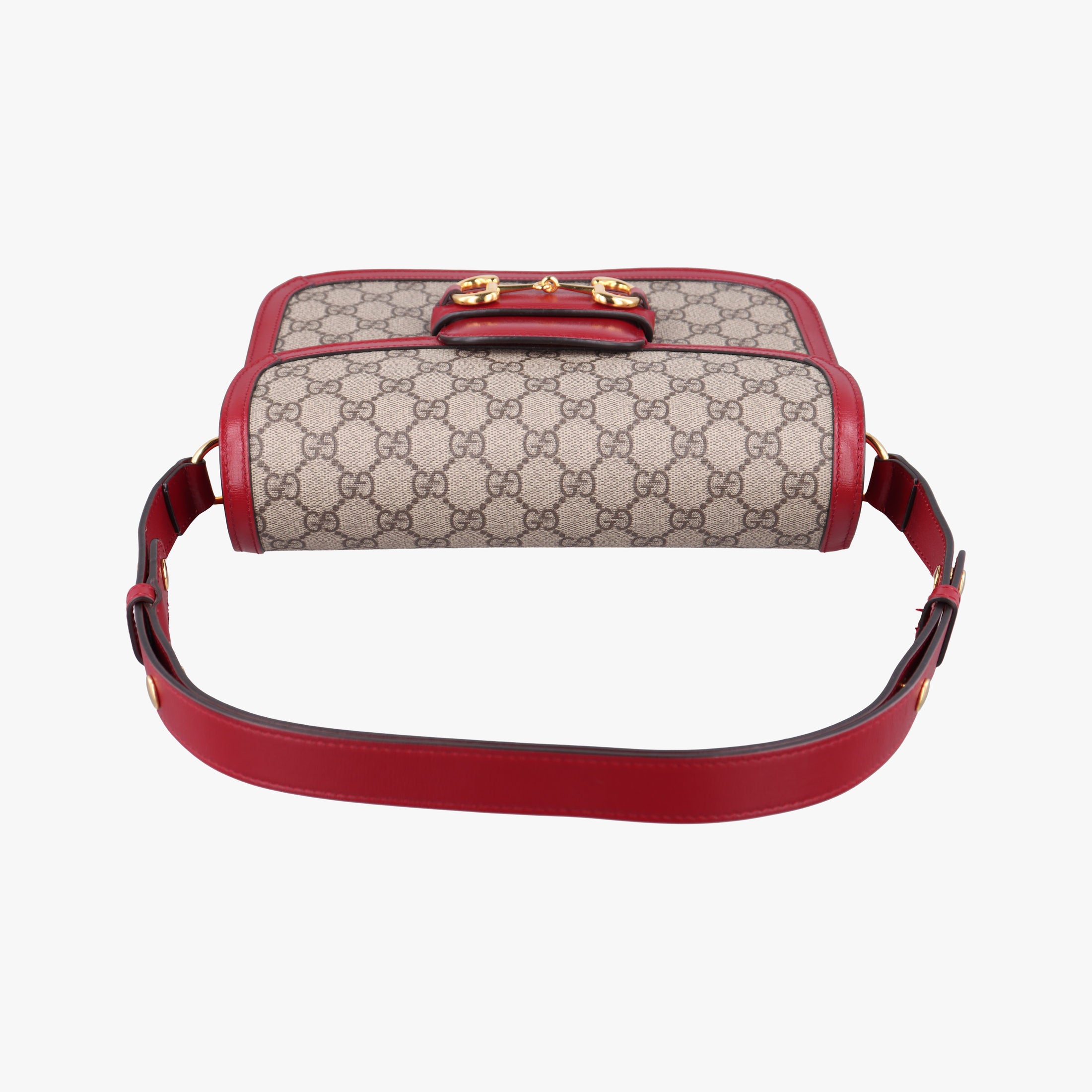 Pre-owned Gucci The Hacker Project Horsebit 1955 Beige × Brown × Red PVC coated canvas×Leather 602204 shoulderbag | stylenewstar