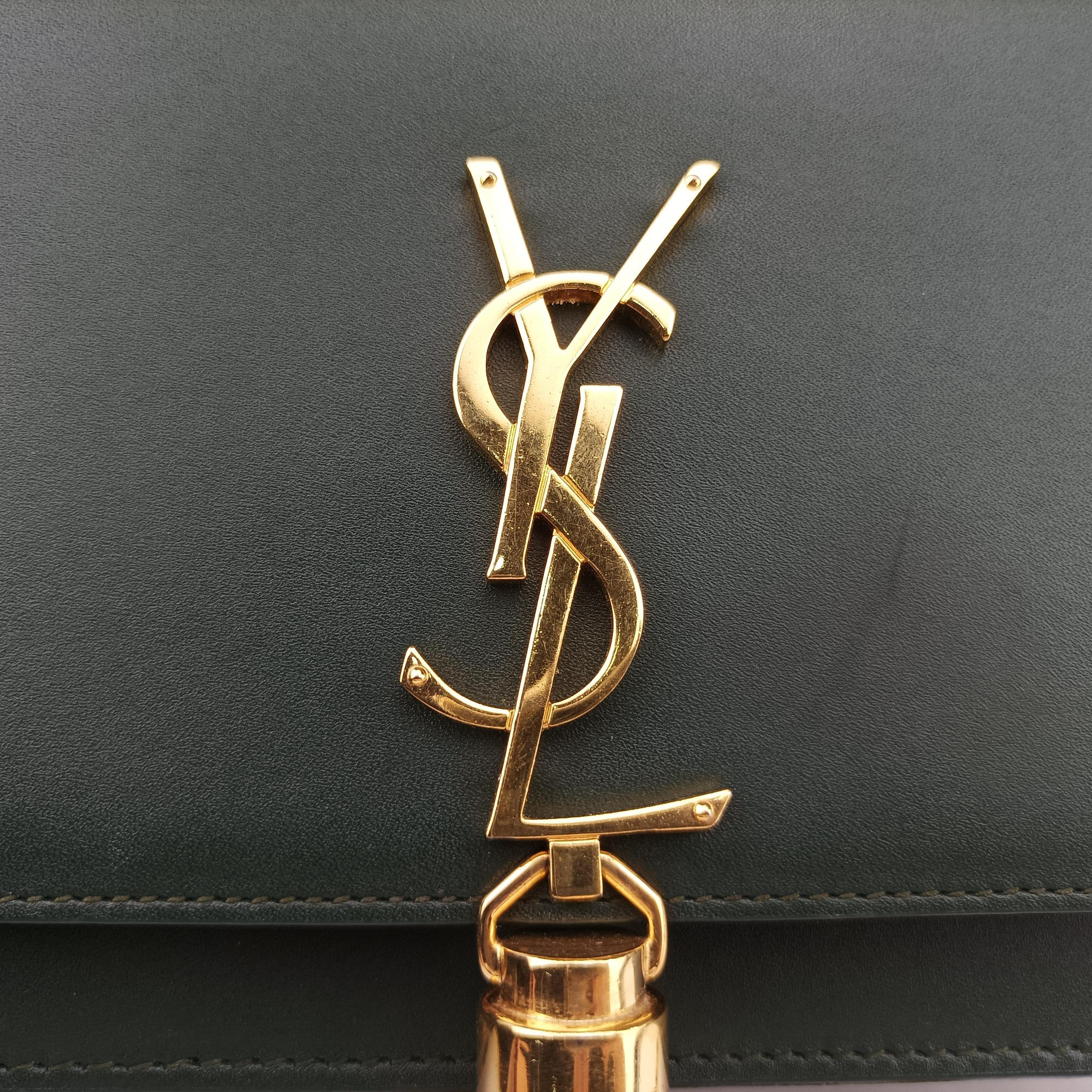 Pre-owned Yves Saint Laurent KATE Green Leather 452159 shoulderbag | stylenewstar