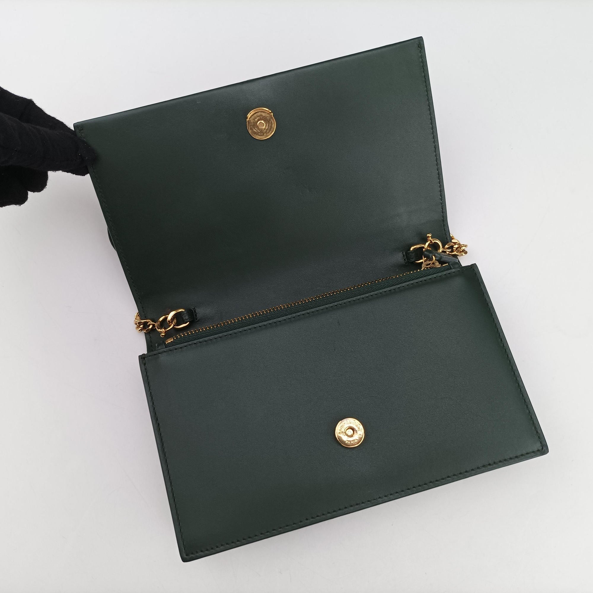 Pre-owned Yves Saint Laurent KATE Green Leather 452159 shoulderbag | stylenewstar