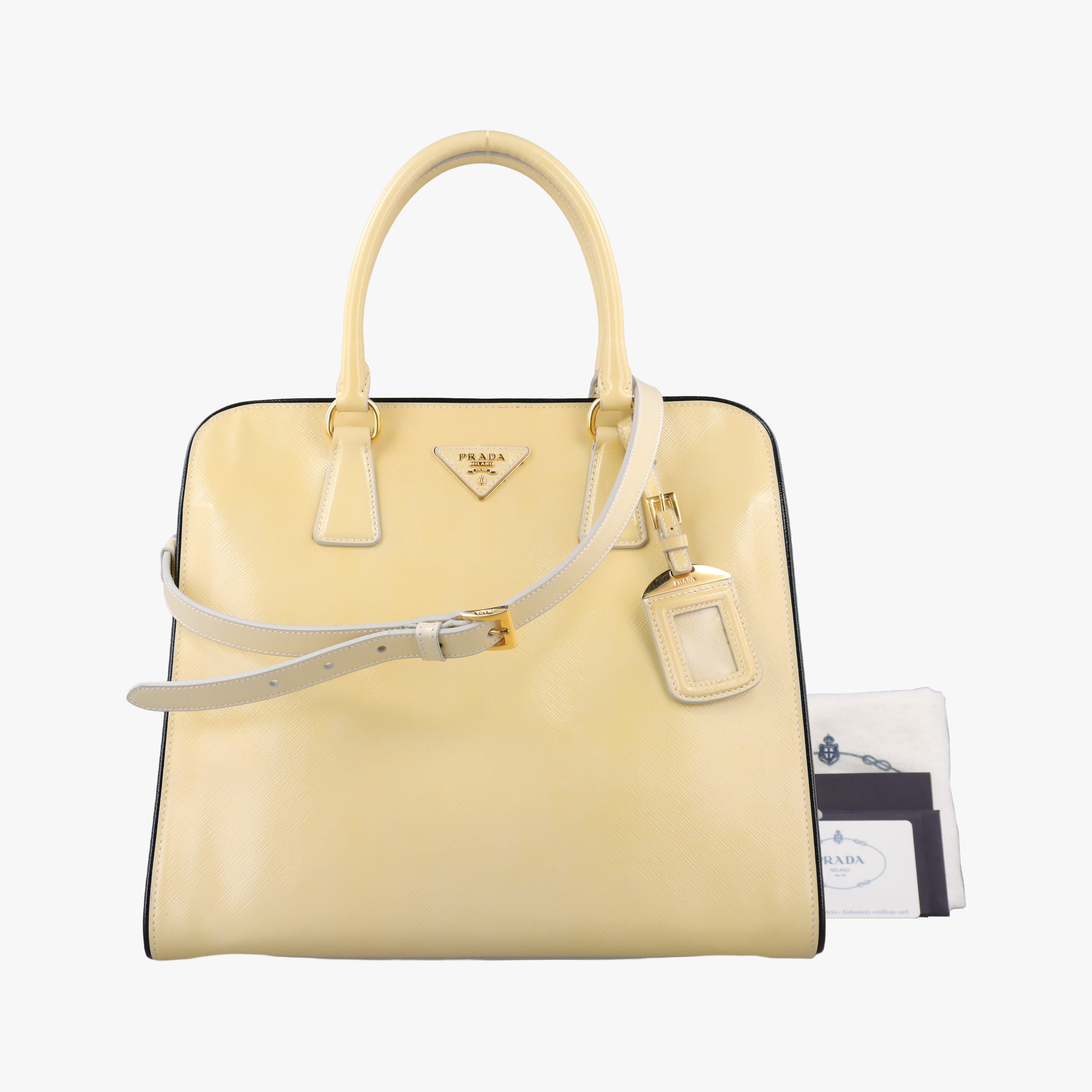 Pre-owned Prada Open tote Yellow SAFFIANO patent  shoulderbag | stylenewstar