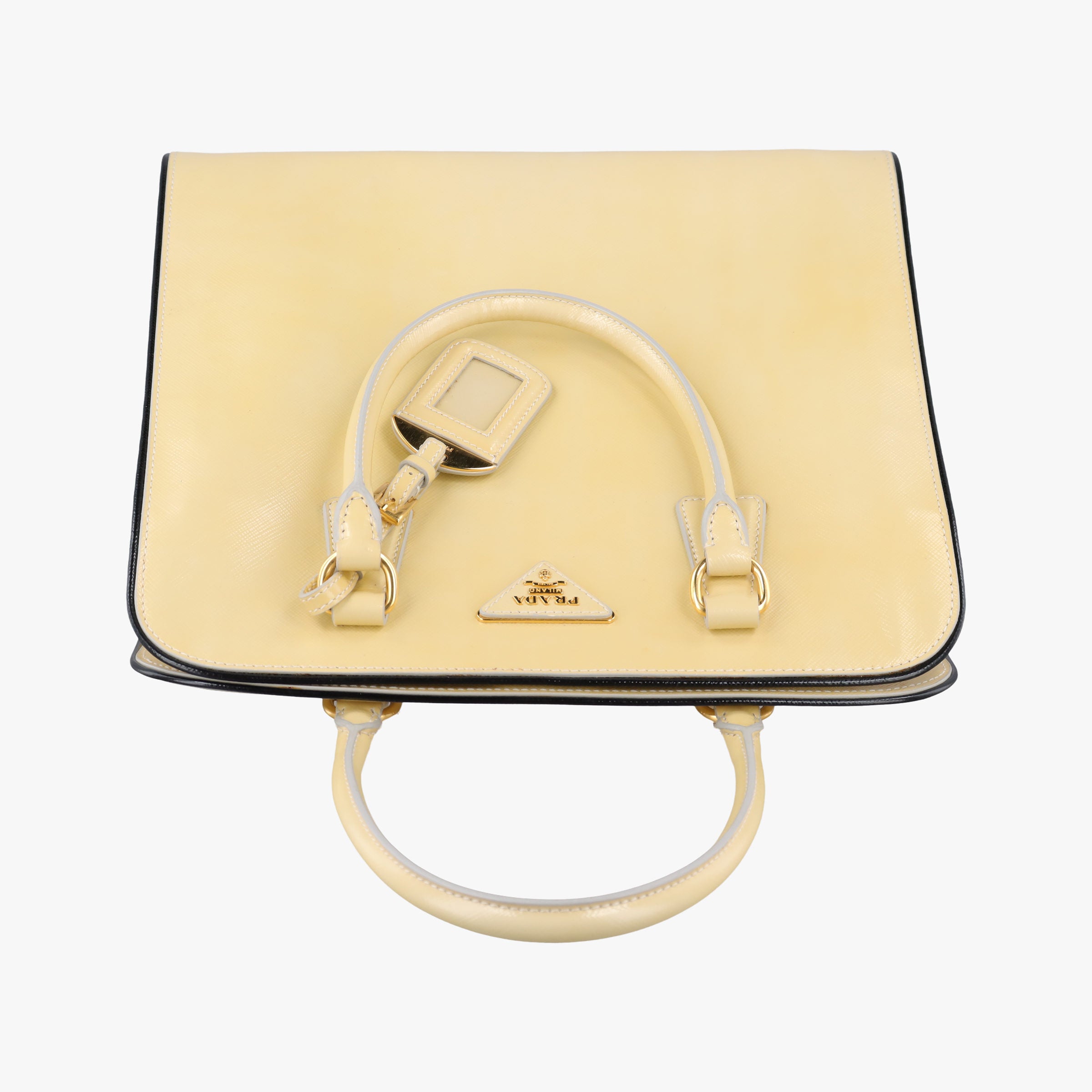 Pre-owned Prada Open tote Yellow SAFFIANO patent  shoulderbag | stylenewstar