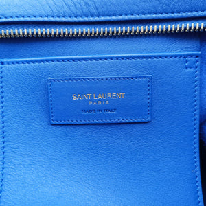 Pre-owned Yves Saint Laurent BABY CABAS Blue Leather 394461 shoulderbag | stylenewstar